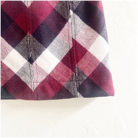 Free People Twiggy Herringbone Wool Like Mini Skirt Size 0 Maroon Ivory Boho - Picture 4 of 10